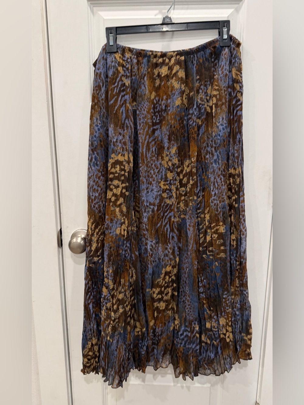 Ruby Rd. Blue and Brown Printed Pleated Maxi Skirt